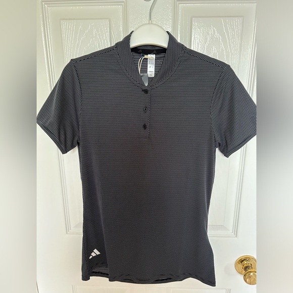 New Women’s Adidas Black with White Dot Print Golf Polo Shirt😎🏌️♀️⛳️ - Picture 2 of 12